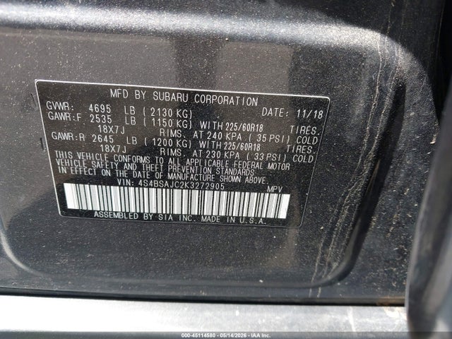 Продажа на аукционе авто 2019 Subaru Outback 2.5i Limited, vin: 4S4BSAJC2K3272905, номер лота: 45114580