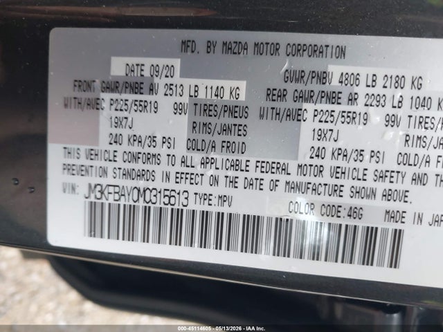45114605 :رقم المزاد ، JM3KFBAY0M0315613 vin ، 2021 Mazda Cx-5 Grand Touring Reserve مزاد بيع