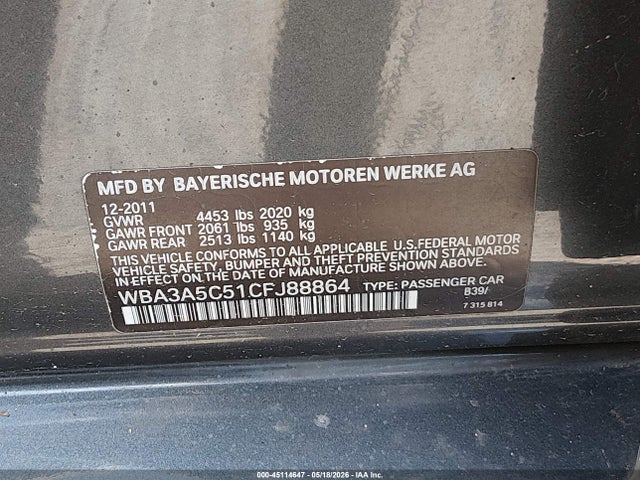 Продажа на аукционе авто 2012 Bmw 328i, vin: WBA3A5C51CFJ88864, номер лота: 45114647