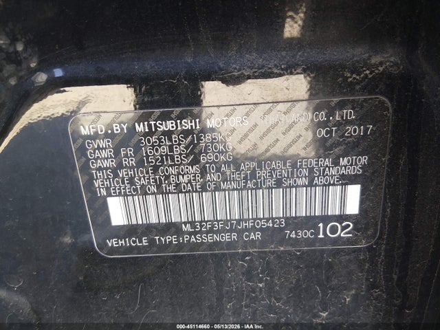 Продажа на аукционе авто 2018 Mitsubishi Mirage G4 Es, vin: ML32F3FJ7JHF05423, номер лота: 45114660