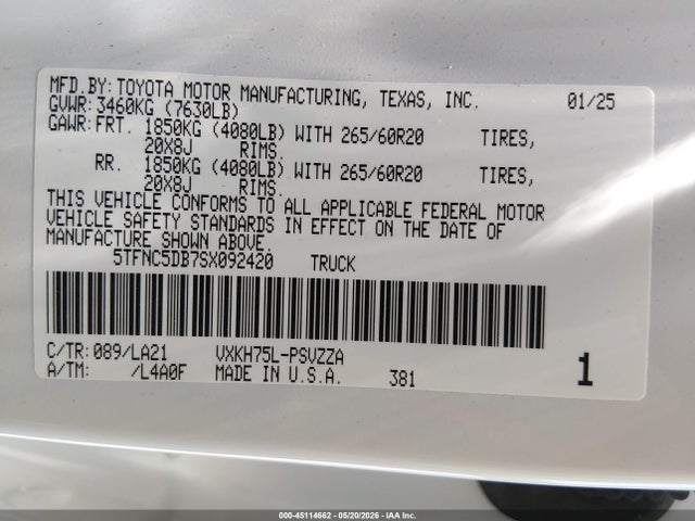 5TFNC5DB7SX092420 Toyota Tundra Hybrid Platinum Hybrid Crewmax 5.5&#039; Bed