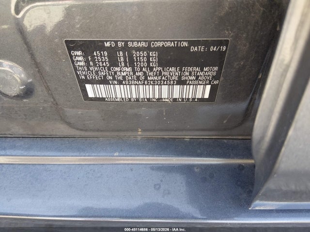 4S3BNAF62K3034583 Subaru Legacy 2.5i Premium