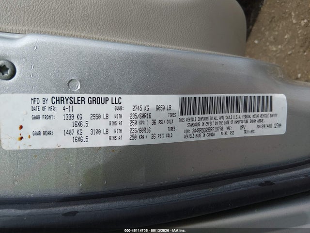 Продаж на аукціоні авто 2011 Chrysler Town & Country Touring, vin: 2A4RR5DG9BR719770, номер лоту: 45114705
