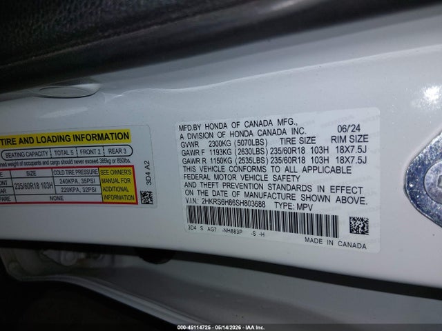 Продаж на аукціоні авто 2025 Honda Cr-v Hybrid Sport-l, vin: 2HKRS6H86SH803688, номер лоту: 45114725