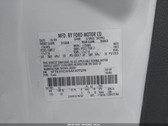 Aukcja sprzedaży 2010 Ford F-150 Stx/xl, vin: 1FTEX1CW9AFA77276, numer aukcji: 45114753