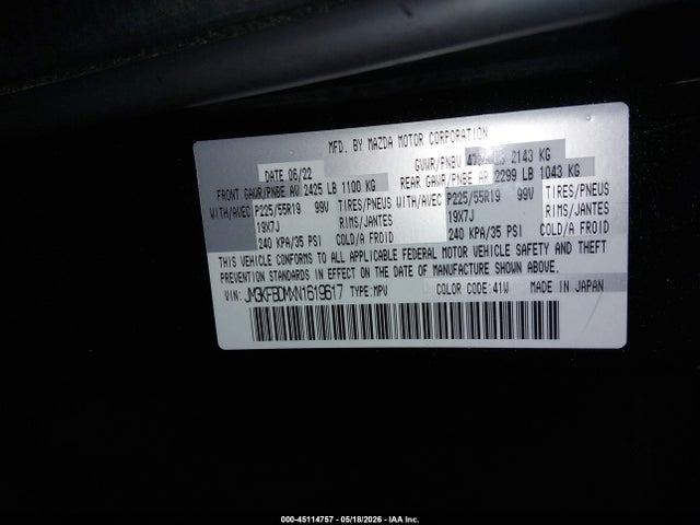 45114757 :رقم المزاد ، JM3KFBDMXN1619617 vin ، 2022 Mazda Cx-5 2.5 S Premium مزاد بيع