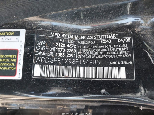 Aukcja sprzedaży 2008 Mercedes-benz C 300 Luxury 4matic/sport 4matic, vin: WDDGF81X98F164983, numer aukcji: 45114775
