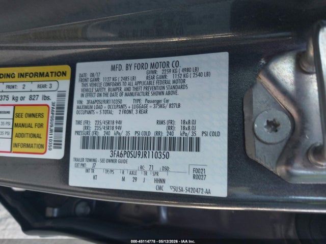 3FA6P0SU9JR110350 Ford Fusion Energi Titanium