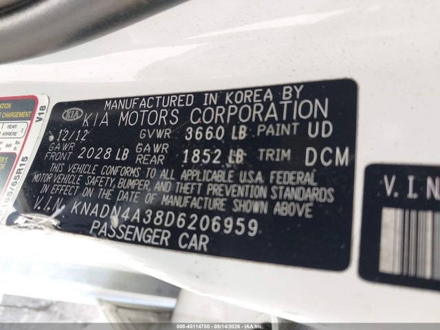 Aukcja sprzedaży 2013 Kia Rio Ex, vin: KNADN4A38D6206959, numer aukcji: 45114780