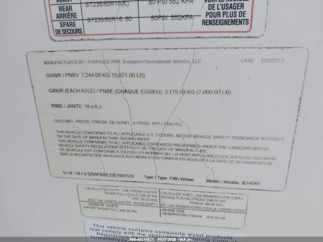 5ZWFBXE22E1001516 Evergreen Rv Other