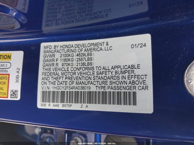 1HGCY2F54RA038019 Honda Accord Hybrid Sport