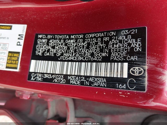 Aukcja sprzedaży 2021 Toyota Corolla Se, vin: JTDS4MCE8MJ076402, numer aukcji: 45114850