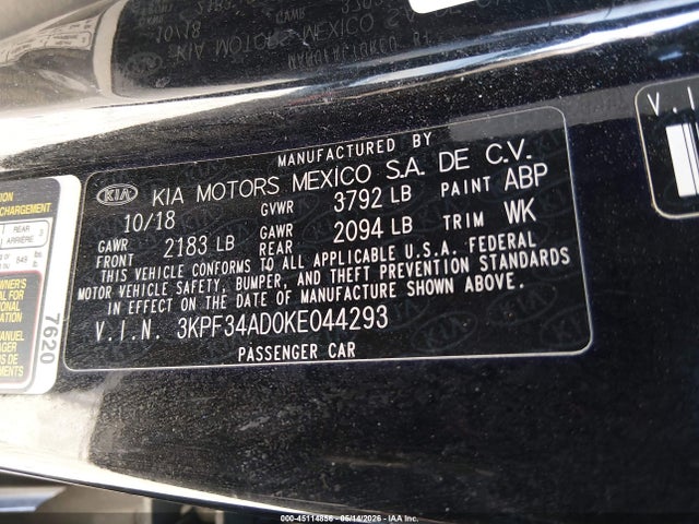 KIA FORTE S 2019 3KPF34AD0KE044293 Image 9