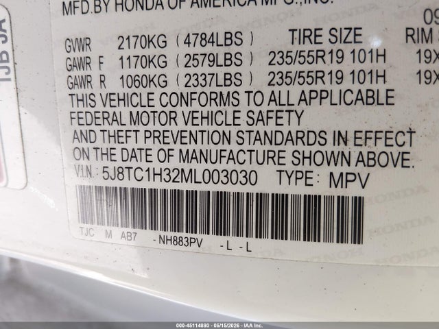 Aukcja sprzedaży 2021 Acura Rdx Standard, vin: 5J8TC1H32ML003030, numer aukcji: 45114880