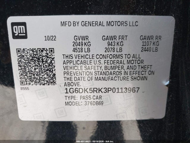 45114923 :رقم المزاد ، 1G6DK5RK3P0113967 vin ، 2023 Cadillac Ct4 Luxury مزاد بيع