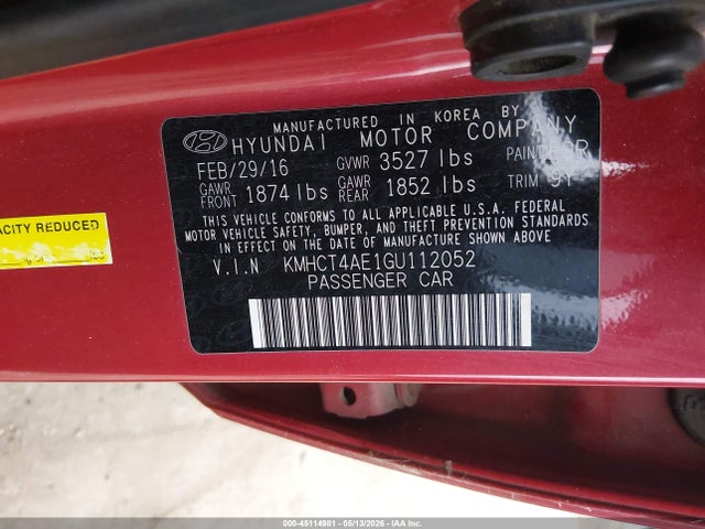 Продаж на аукціоні авто 2016 Hyundai Accent Se, vin: KMHCT4AE1GU112052, номер лоту: 45114981