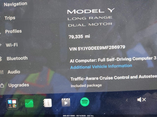Aukcja sprzedaży 2021 Tesla Model Y Long Range Dual Motor All-wheel Drive, vin: 5YJYGDEE9MF286979, numer aukcji: 45115060