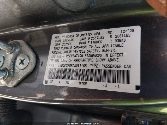 Aukcja sprzedaży 2010 Honda Accord 3.5 Ex-l, vin: 1HGCP3F88AA011168, numer aukcji: 45115061