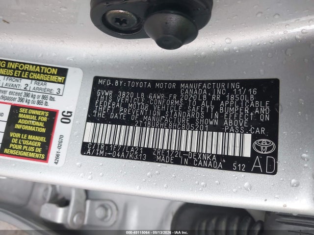 Auction sale of the 2017 Toyota Corolla Xle, vin: 2T1BURHE8HC805201, lot number: 45115064