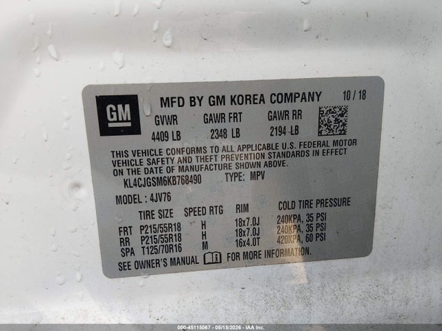 Aukcja sprzedaży 2019 Buick Encore Awd Essence, vin: KL4CJGSM6KB768490, numer aukcji: 45115067