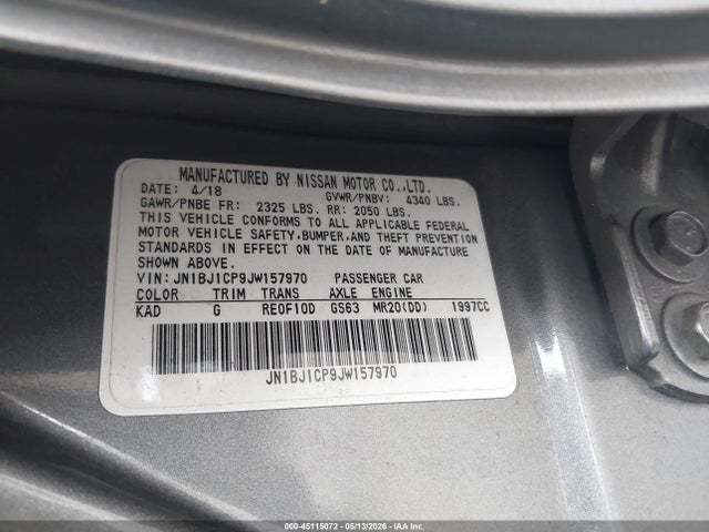 2018 Nissan Rogue Sport S მანქანა იყიდება აუქციონზე, vin: JN1BJ1CP9JW157970, აუქციონის ნომერი: 45115072