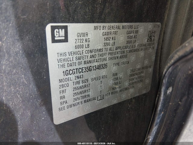 Aukcja sprzedaży 2016 Chevrolet Colorado Lt, vin: 1GCGTCE35G1348326, numer aukcji: 45115115