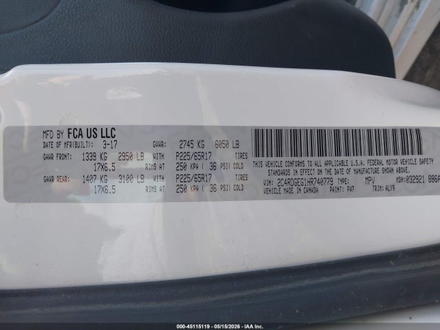 Продаж на аукціоні авто 2017 Dodge Grand Caravan Gt, vin: 2C4RDGEG1HR740779, номер лоту: 45115119