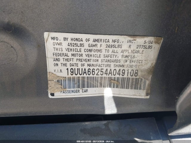 Продажа на аукционе авто 2004 Acura Tl, vin: 19UUA66254A049108, номер лота: 45115185