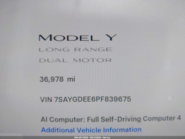 Aukcja sprzedaży 2023 Tesla Model Y Awd/long Range Dual Motor All-wheel Drive, vin: 7SAYGDEE6PF839675, numer aukcji: 45115302