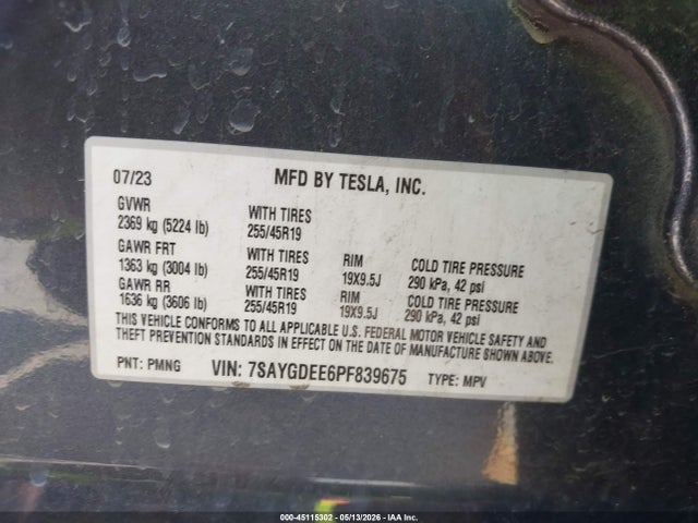 Aukcja sprzedaży 2023 Tesla Model Y Awd/long Range Dual Motor All-wheel Drive, vin: 7SAYGDEE6PF839675, numer aukcji: 45115302