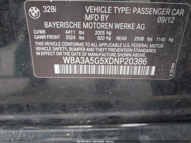 Продажа на аукционе авто 2013 Bmw 328i, vin: WBA3A5G5XDNP20386, номер лота: 45115312