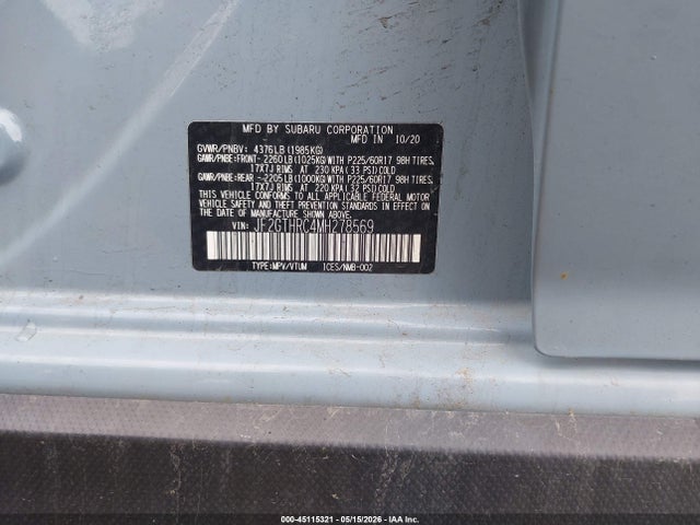 45115321 :رقم المزاد ، JF2GTHRC4MH278569 vin ، 2021 Subaru Crosstrek Sport مزاد بيع