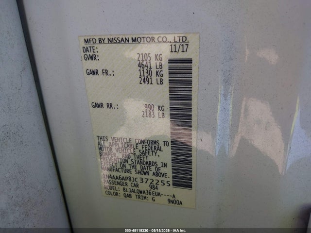 1N4AA6AP8JC372255 Nissan Maxima 3.5 S