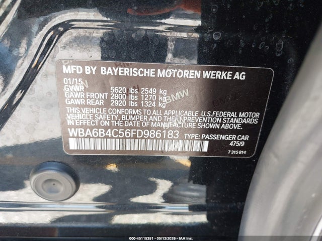 Auction sale of the 2015 Bmw 650i Gran Coupe Xdrive, vin: WBA6B4C56FD986183, lot number: 45115351