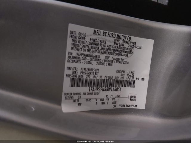 Aukcja sprzedaży 2011 Ford Focus Se, vin: 1FAHP3FN8BW166856, numer aukcji: 45115360