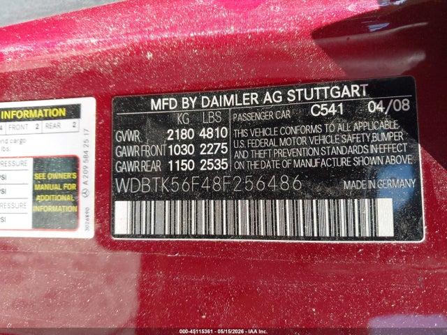 Продажа на аукционе авто 2008 Mercedes-benz Clk 350, vin: WDBTK56F48F256486, номер лота: 45115361