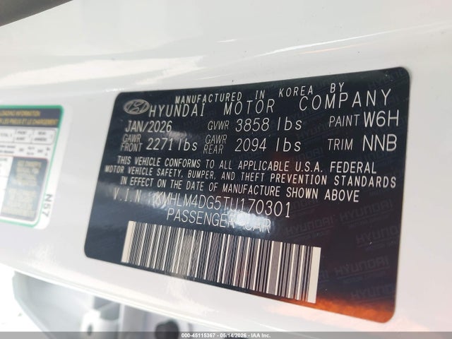 Aukcja sprzedaży 2026 Hyundai Elantra Sel Sport, vin: KMHLM4DG5TU170301, numer aukcji: 45115367