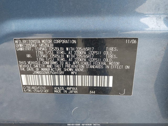 2007 Toyota Rav4 მანქანა იყიდება აუქციონზე, vin: JTMBD33V875069389, აუქციონის ნომერი: 45115369