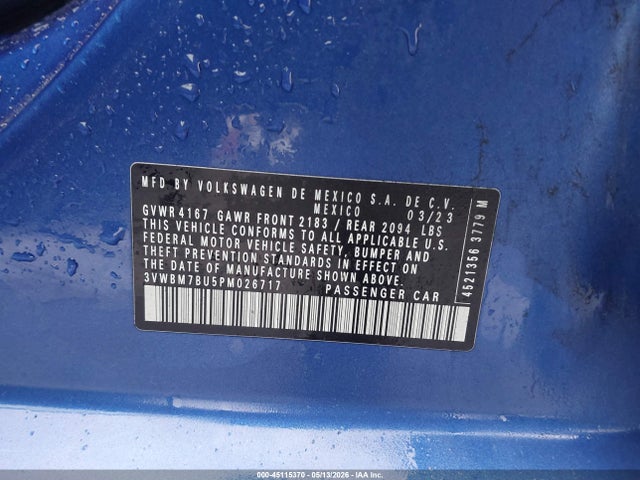 Продаж на аукціоні авто 2023 Volkswagen Jetta 1.5t Sport, vin: 3VWBM7BU5PM026717, номер лоту: 45115370