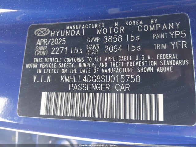 2025 Hyundai Elantra Se მანქანა იყიდება აუქციონზე, vin: KMHLL4DG8SU015758, აუქციონის ნომერი: 45115405