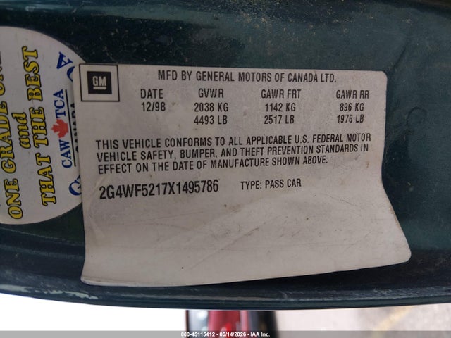 Aukcja sprzedaży 1999 Buick Regal Gs, vin: 2G4WF5217X1495786, numer aukcji: 45115412