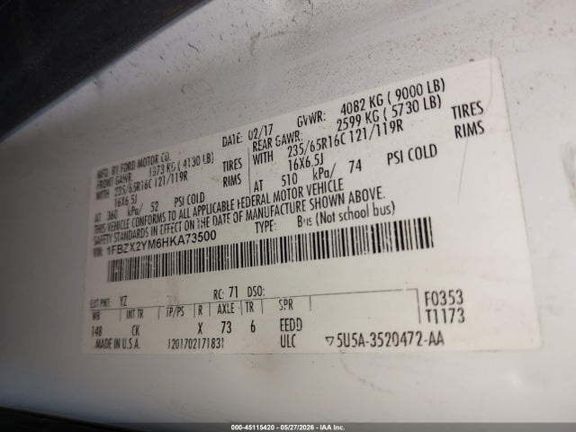 Ford Transit-350 Xl 2017 1FBZX2YM6HKA73500 Image 9