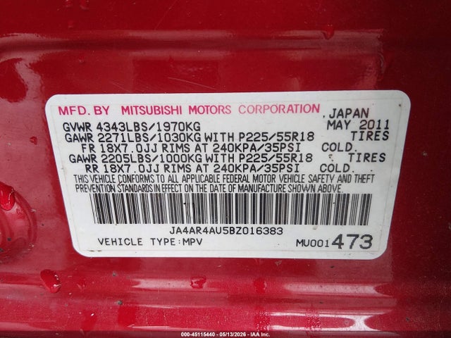 Aukcja sprzedaży 2011 Mitsubishi Outlander Sport Se, vin: JA4AR4AU5BZ016383, numer aukcji: 45115440