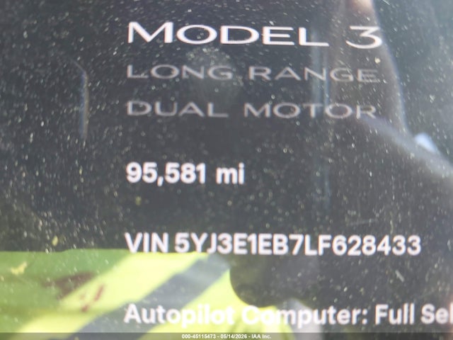 Aukcja sprzedaży 2020 Tesla Model 3 Long Range Dual Motor All-wheel Drive, vin: 5YJ3E1EB7LF628433, numer aukcji: 45115473
