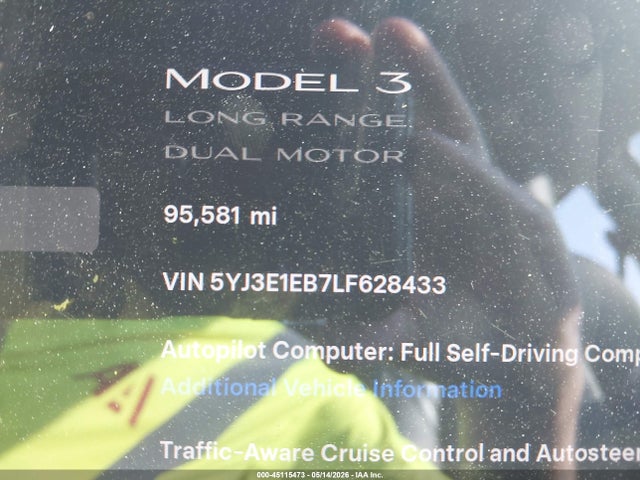 Aukcja sprzedaży 2020 Tesla Model 3 Long Range Dual Motor All-wheel Drive, vin: 5YJ3E1EB7LF628433, numer aukcji: 45115473