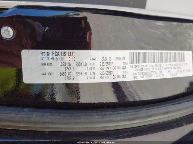 2017 Chrysler Pacifica Touring-l მანქანა იყიდება აუქციონზე, vin: 2C4RC1BGXHR539340, აუქციონის ნომერი: 45115479