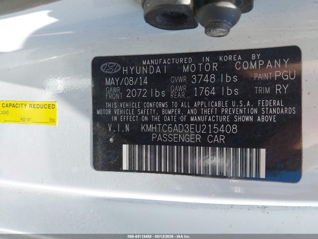 45115488 :رقم المزاد ، KMHTC6AD3EU215408 vin ، 2014 Hyundai Veloster Base W/gray مزاد بيع