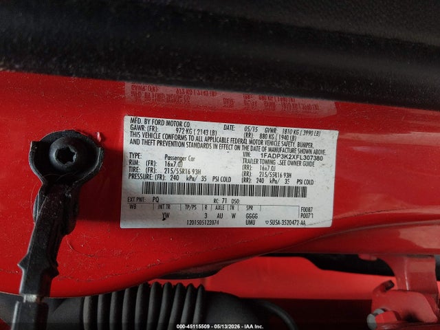 45115509 :رقم المزاد ، 1FADP3K2XFL307380 vin ، 2015 Ford Focus Se مزاد بيع