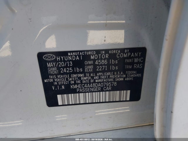 Продаж на аукціоні авто 2013 Hyundai Sonata Hybrid Limited, vin: KMHEC4A48DA079578, номер лоту: 45115512