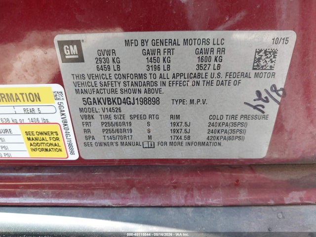 Продажа на аукционе авто 2016 Buick Enclave Leather, vin: 5GAKVBKD4GJ198898, номер лота: 45115544